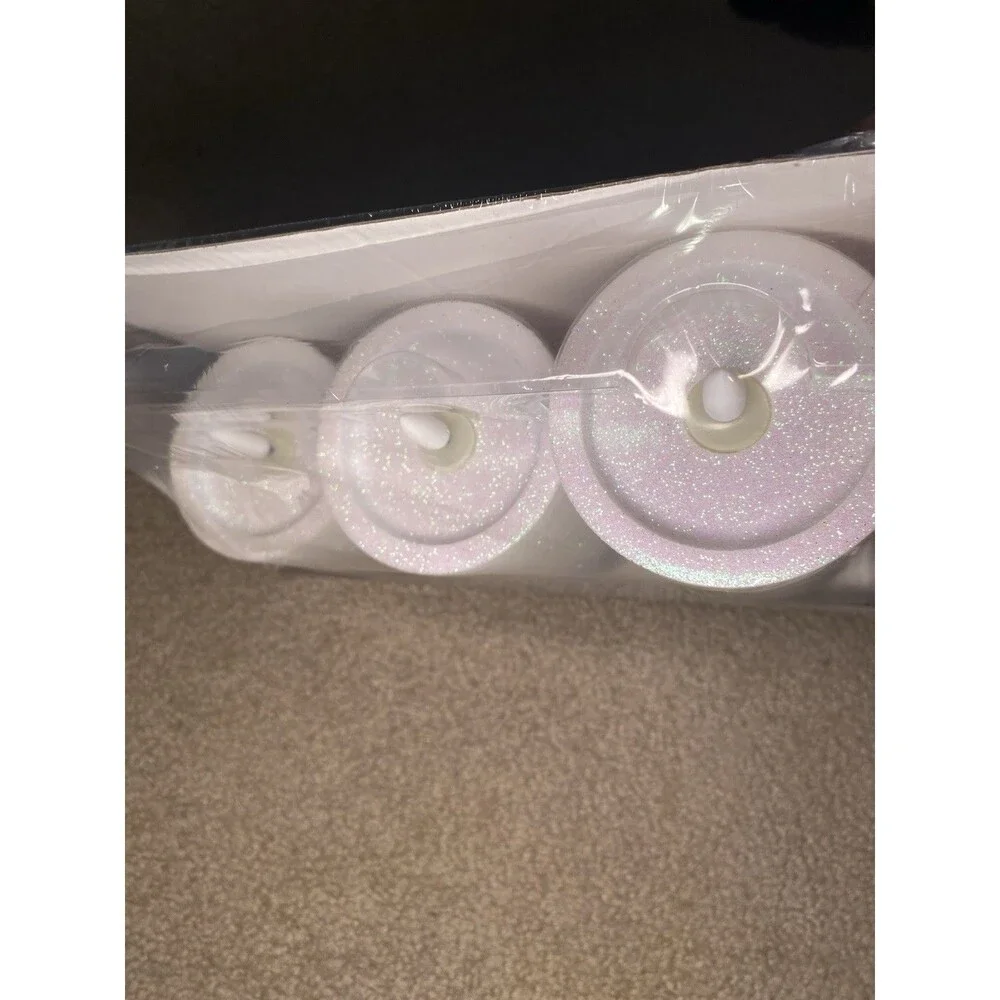 3pc LED Pillar Dust Glitter Candle Set White Silver Ombre New